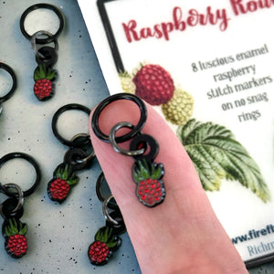 Raspberry stitch markers for knitting, Custom Firefly Notes Stitch markers