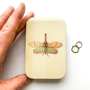 Spring moth stitch marker tin, notions tin (008)
