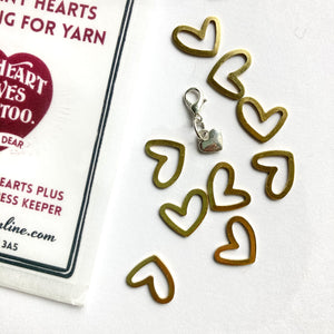 Brass hearts stitch marker pack