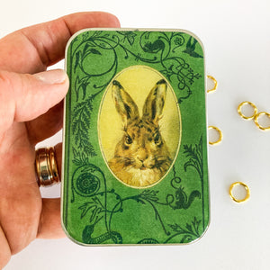 Bunny notions tin, stitch marker tin
