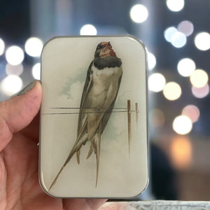Handcrafted Vintage French Swallow Illustrated Stitch Marker Notions Tin with Resin Top