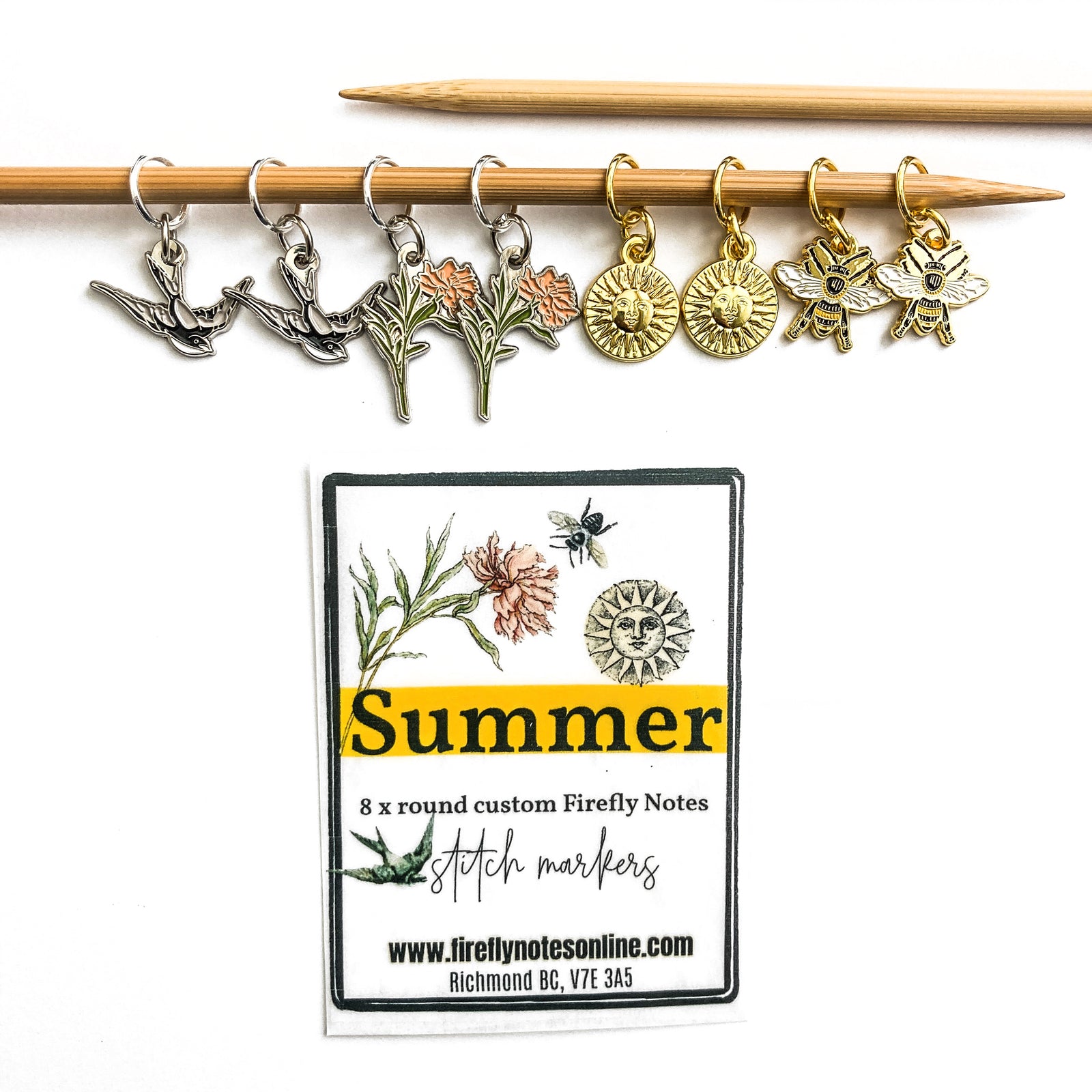 Summer stitch markers for knitting, Custom Firefly Notes Stitch markers