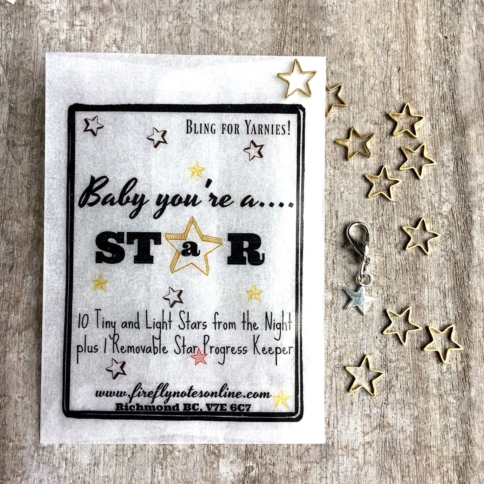 Stars stitch marker pack, tiny and lightweight