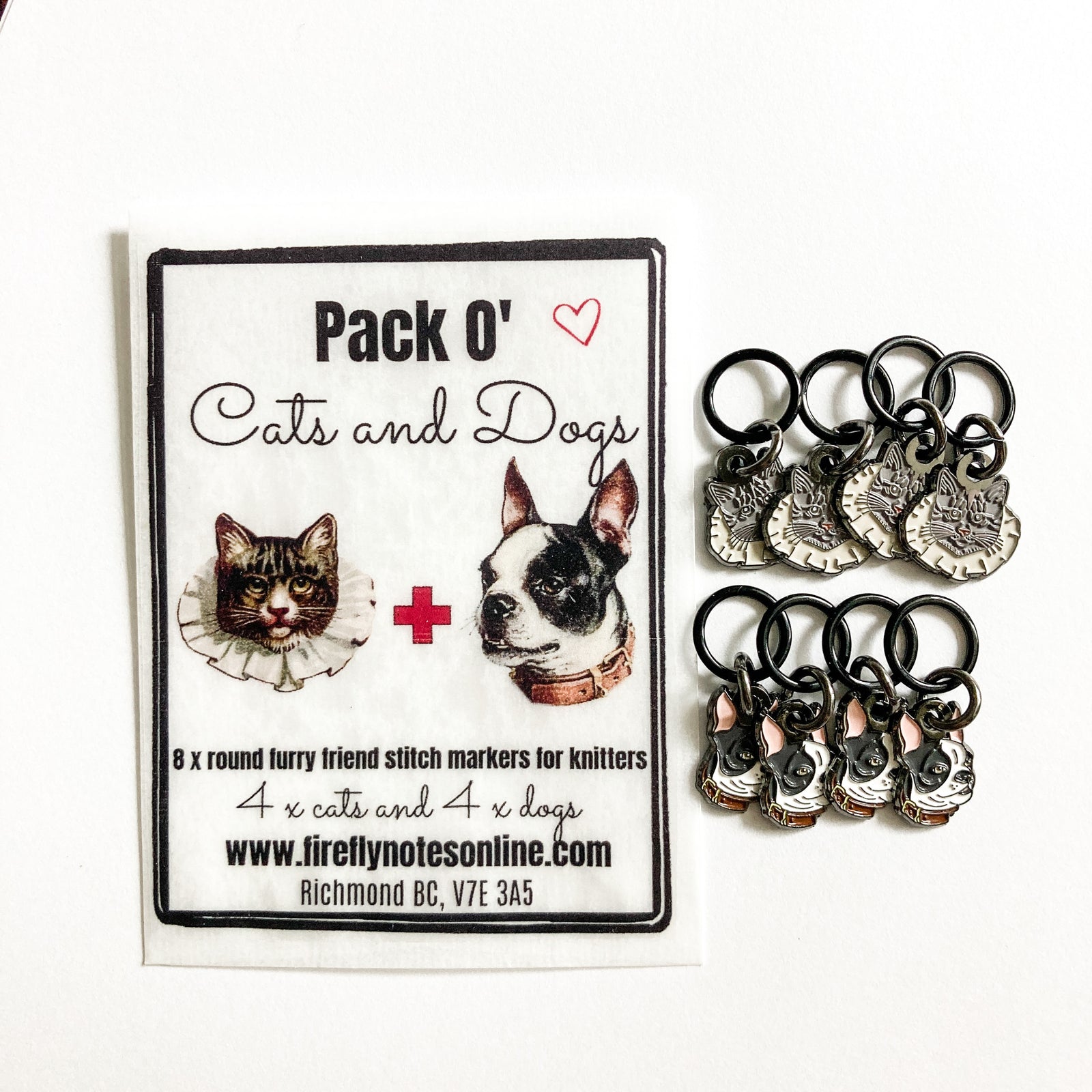 Dogs and cats stitch marker pack, custom Firefly Notes enamel stitch markers