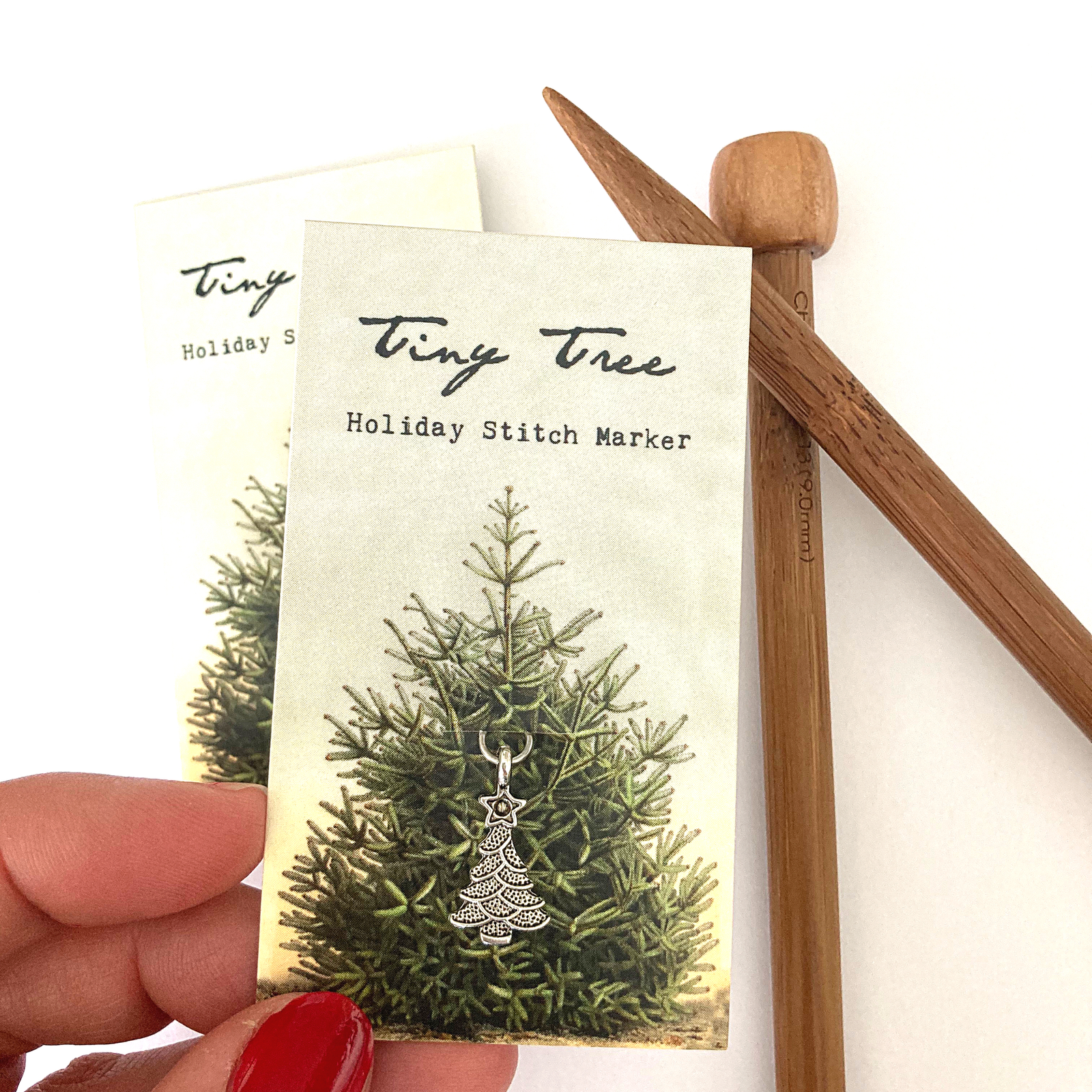 Tiny tree holiday stitch marker or progress keeper