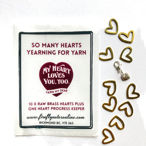Brass hearts stitch marker pack